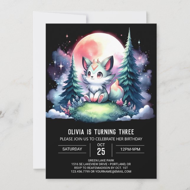 Minimalist Whimsical Wolf Birthday Invitation (Front)