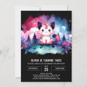 Minimalist Whimsy Cat Birthday Invitation