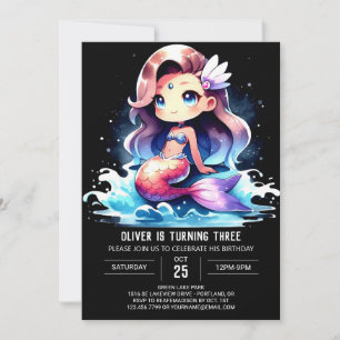 Minimalist Whimsy Mermaid Birthday Invitation