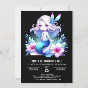 Minimalist Whimsy Mermaid Birthday Invitation