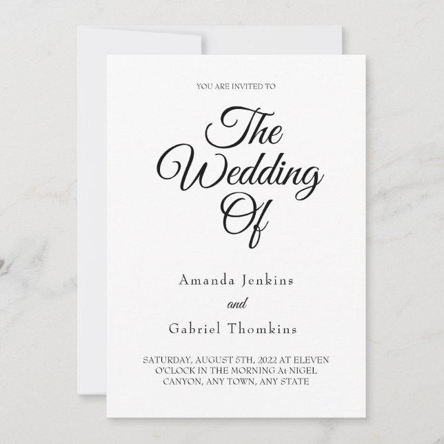 Minimalist White All-in-One Wedding Invitation (Front)