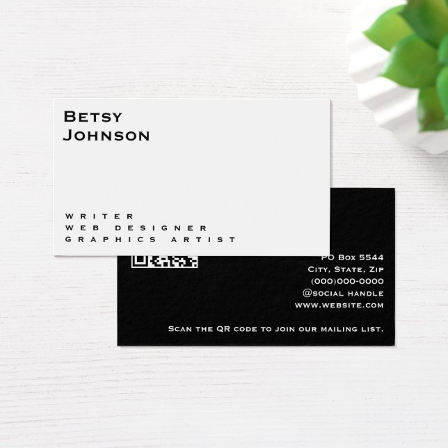 Minimalist White and Black Business Card w QR code (Desk)