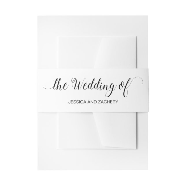 Minimalist White and Black Calligraphy Wedding Invitation Belly Band (Front Example)