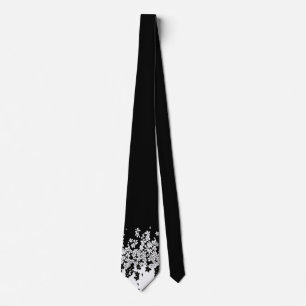 Minimalist White and Black Floral Necktie