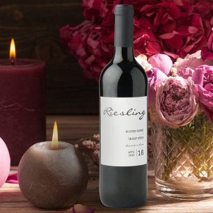 Minimalist White and Black Font Wedding Riesling Wine Label