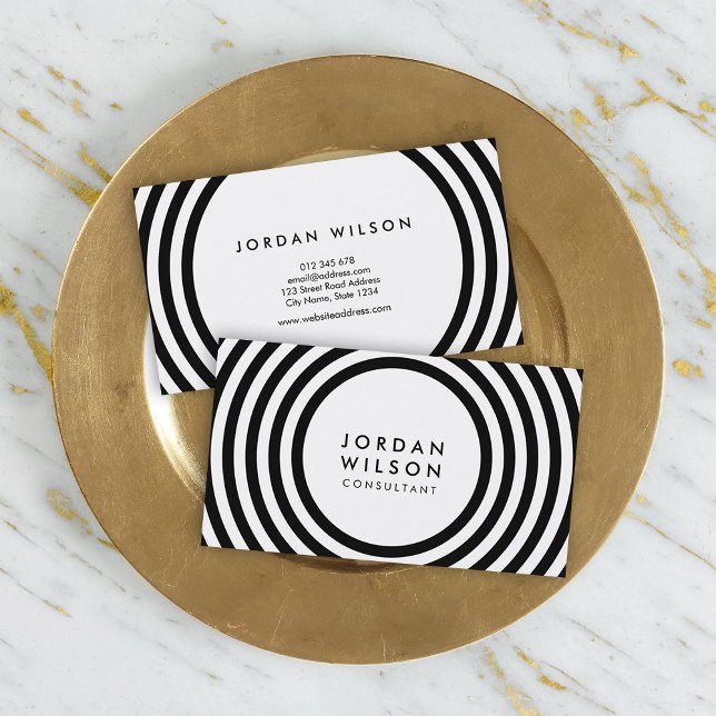Minimalist White and Black Round Lines Geometric Business Card (Creator Uploaded)