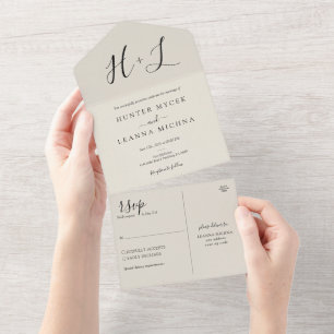 Minimalist White and Black Wedding All In One Invitation