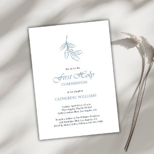 Minimalist White and Blue First Holy Communion Invitation