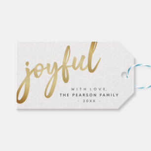 Minimalist White and Gold Joyful Holiday Gift Tags