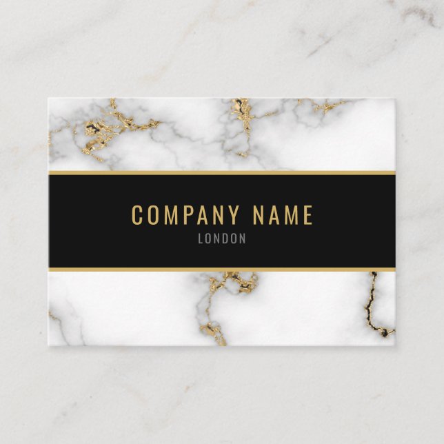 Minimalist White and Gold Marble Business Card (Front)