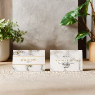 Minimalist White and Gold Marble Business Card