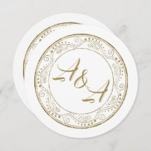 Minimalist White and Gold Wedding Invitation