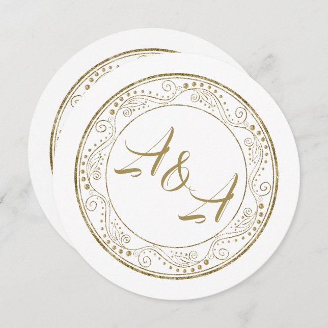 Minimalist White and Gold Wedding Invitation (Front/Back)