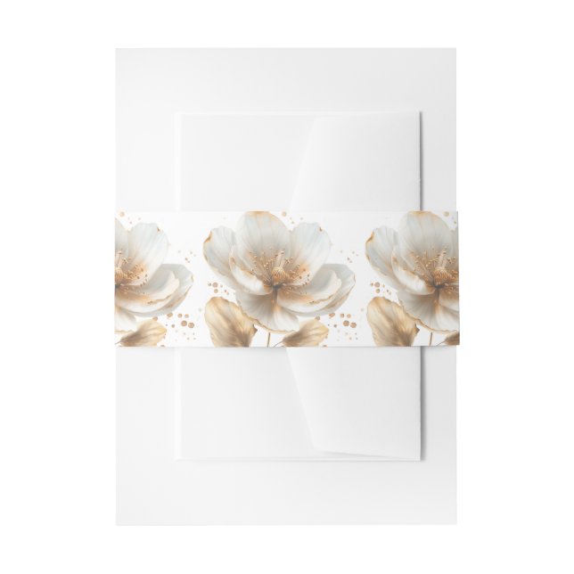 Minimalist White and Gold Wedding  Invitation Belly Band (Front Example)