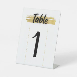 Minimalist White and Gold Wedding Table Number Pedestal Sign