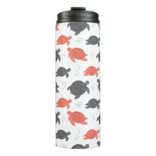 Minimalist White and Gray Sea Turtle Pattern Thermal Tumbler