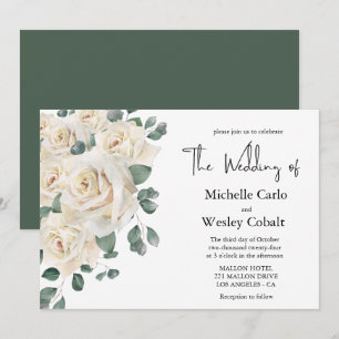 Minimalist White and Green Rose Landscape Wedding  Invitation