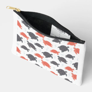 Minimalist White and Grey Sea Turtle Pattern Accessory Pouch