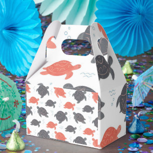 Minimalist White and Grey Sea Turtle Pattern Favour Box