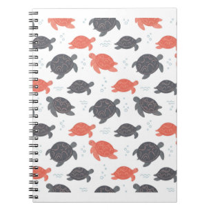 Minimalist White and Grey Sea Turtle Pattern Notebook