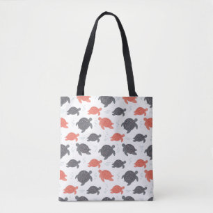 Minimalist White and Grey Sea Turtle Pattern Tote Bag
