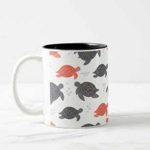 Minimalist White and Grey Sea Turtle Pattern Two-Tone Coffee Mug
