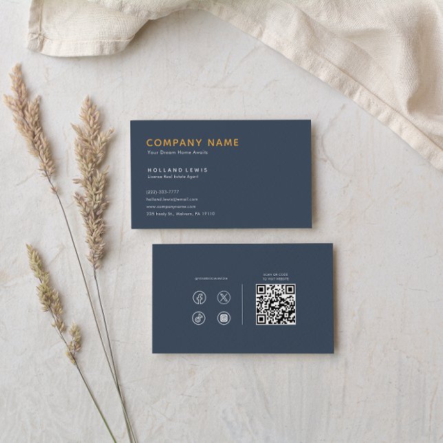 Minimalist White and Navy Real Estate Agent Business Card (Creator Uploaded)