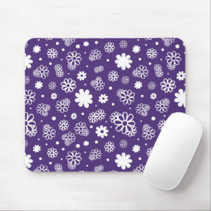 Minimalist White and Purple Flowers Mouse Mat