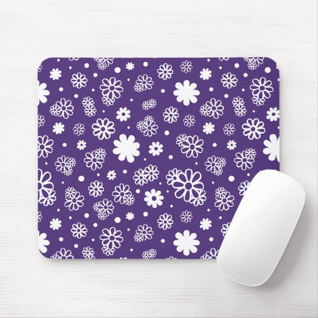 Minimalist White and Purple Flowers Mouse Mat (With Mouse)