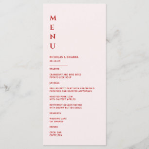Minimalist White and Red Wedding Menu
