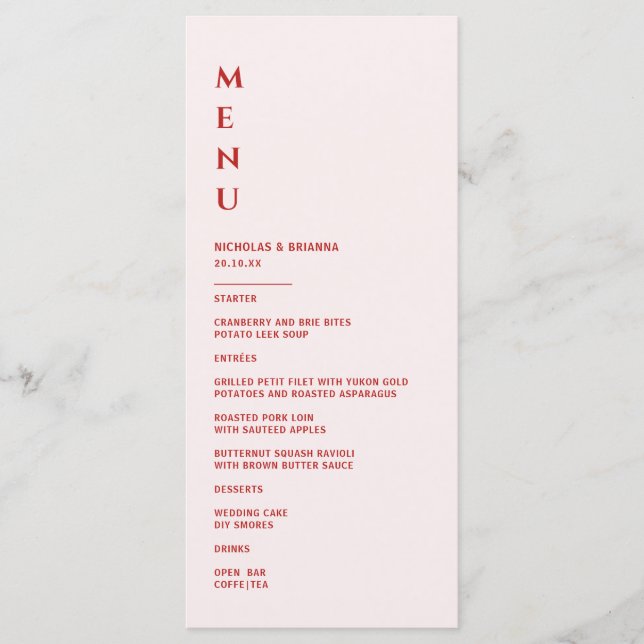 Minimalist White and Red Wedding Menu (Front)