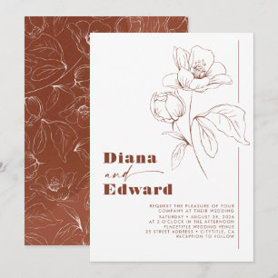 Minimalist White and Terracotta Boho Wedding Invitation