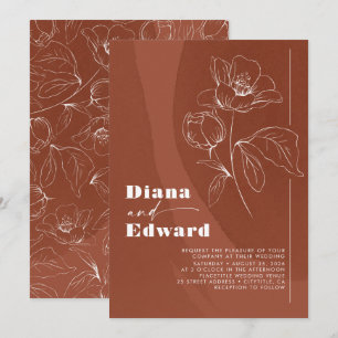 Minimalist White and Terracotta Boho Wedding Invitation