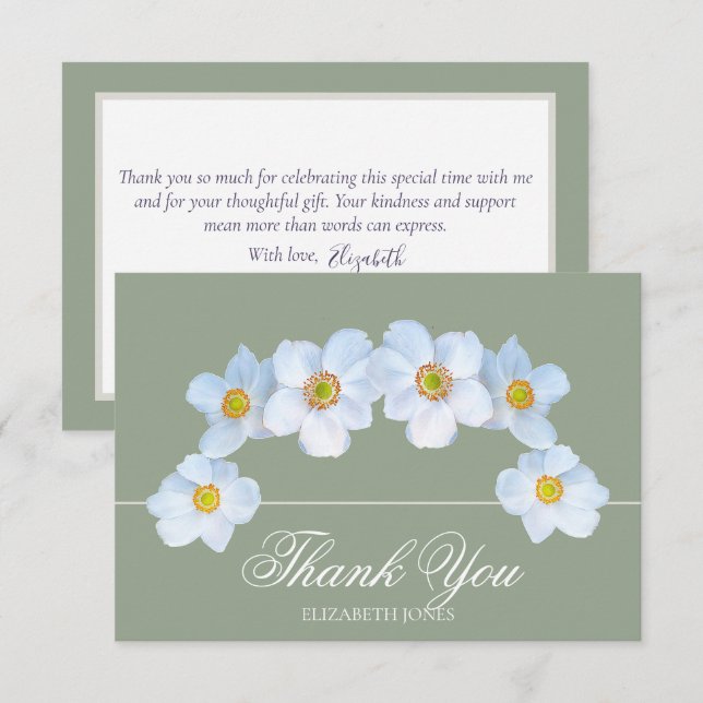 Minimalist White Anemone Bridal Shower Thank You Card (Front/Back)