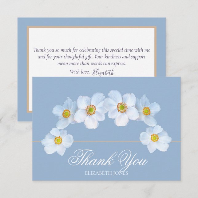 Minimalist White Anemone Bridal Shower Thank You Card (Front/Back)