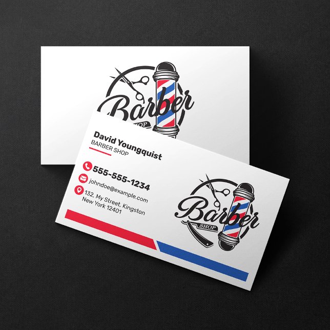Minimalist White Barbershop Salon Dairdresser Business Card (Creator Uploaded)
