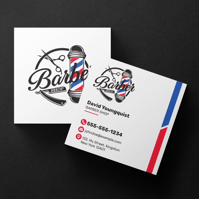 Minimalist White Barbershop Salon Dairdresser Square Business Card (Creator Uploaded)