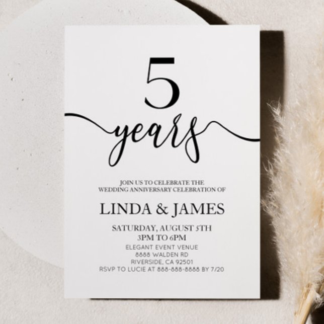 Minimalist White Black 5th Wedding Anniversary Invitation (Creator Uploaded)