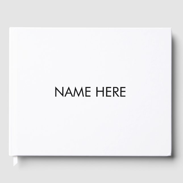 Minimalist white black custom name text monogram guest book (Front)