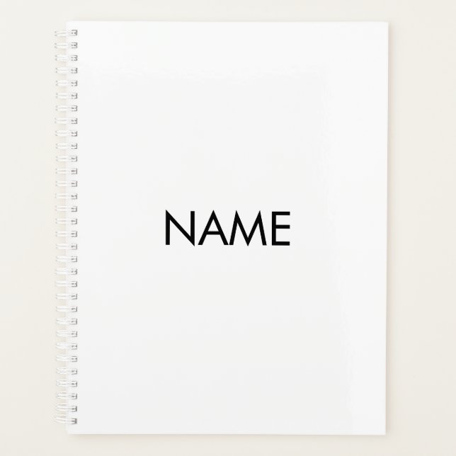 Minimalist white black custom year text monogram planner (Front)