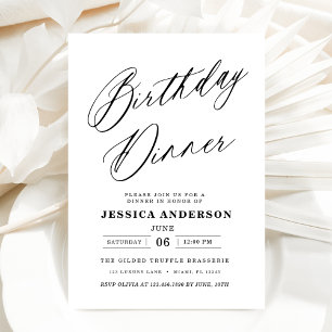 Minimalist White Black Elegant Birthday Dinner Invitation