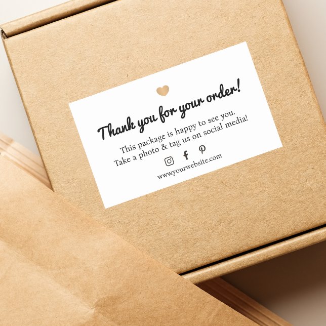 Minimalist White Black Faux Gold Heart Thank You Rectangular Sticker (Creator Uploaded)