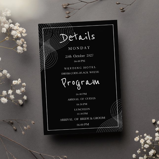Minimalist white black geometric Details Program Invitation (Minimalist white black geometric Details Program)