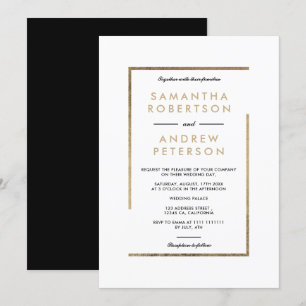 Minimalist white black gold chic elegant wedding invitation