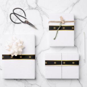 Minimalist White Black & Gold Geometric Wrapping Paper Sheet