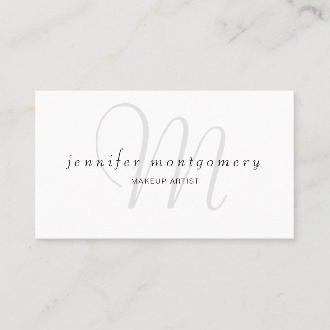 Minimalist White Black Grey Monogrammed Business Card (Front)