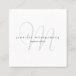 Minimalist White Black Grey Monogrammed Square Business Card
