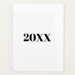 Minimalist white black modern typography custom planner<br><div class="desc">Minimalist black and white modern typography custom simple elegant Planner.
Custom black serif text,  white solid plain background.
You can personalised it with your name,  initials,  year,  etc or just delete the text,  and leave the solid plain white colour.</div>