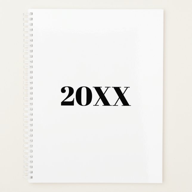 Minimalist white black modern typography custom planner (Front)
