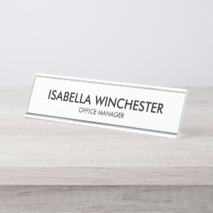 Minimalist white black name title simple elegant desk name plate